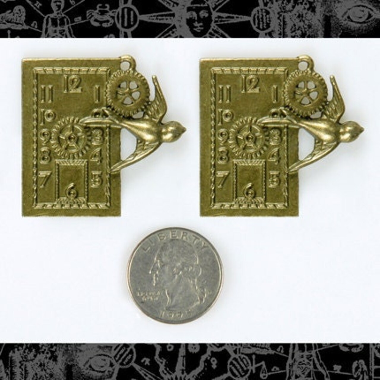 Steampunk Clockface - Gear and Bird Pendant Set Bronze Finish - ZB-P03